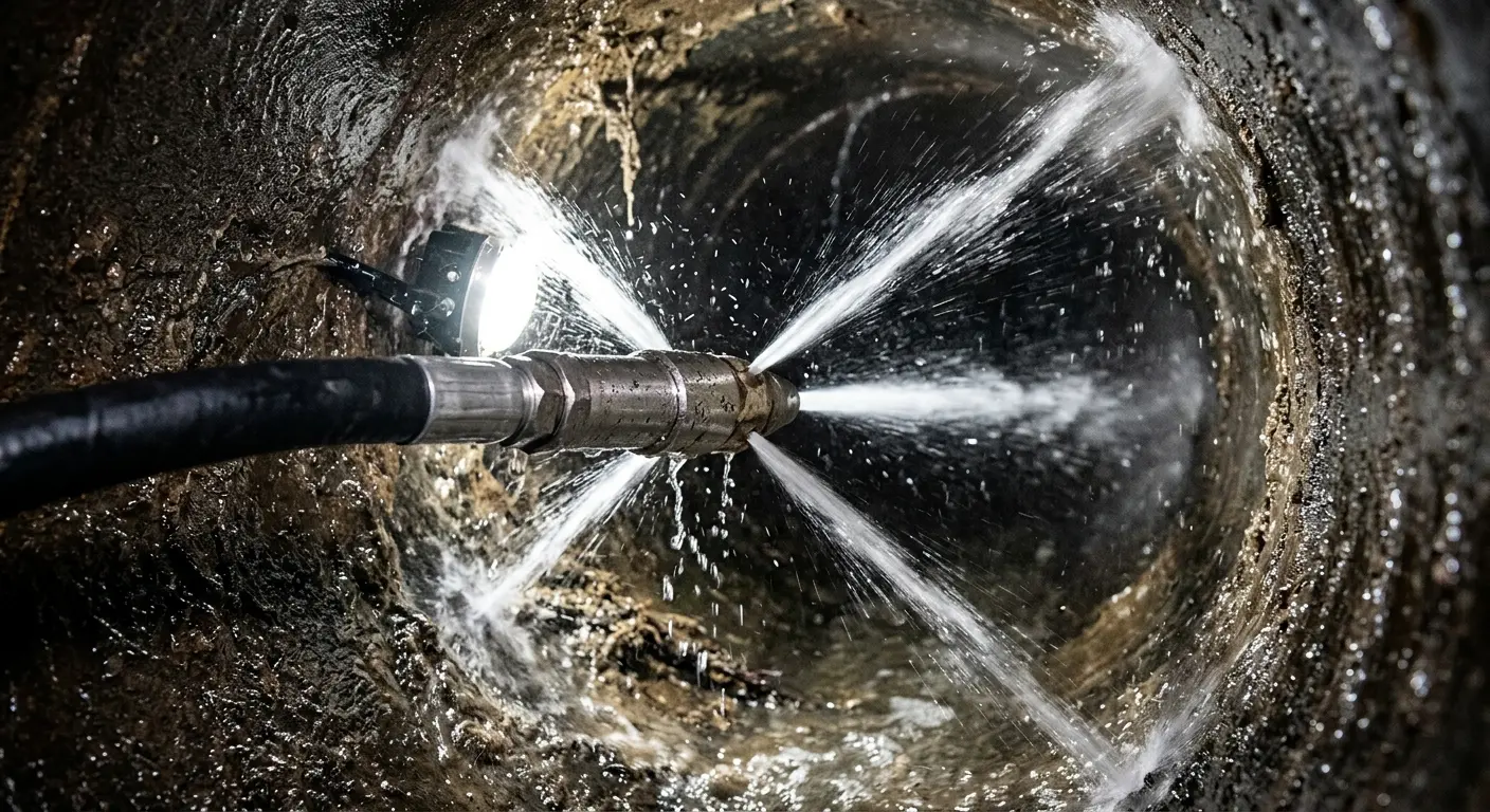 High-pressure hydro jetting nozzle cleaning sewer pipe for Storm Drain Cleaning in Imperial Beach